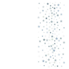 silver stars background, sparkling christmas lights confetti falling isolated on white. magic shining Flying stars glitter cosmic backdrop, sparkle vector border.