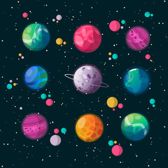Cartoon Style Colorful Planets Set