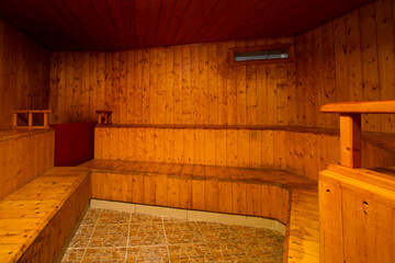 sauna interior with wooden floor