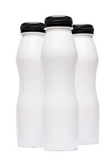 clean blank white plastic bottle of yoghurt or milk isolated on white background with clipping path