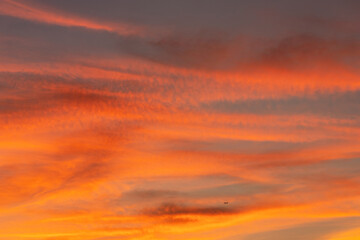 Dramatic sunrise sky shades of the orange, natural background.