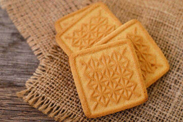 Cookies on wooden table.
