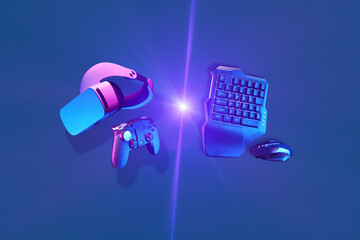 Virtual reality headset and gamepad vs games keyboard and mouse.