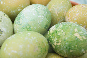 Decorated easter eggs in the basket