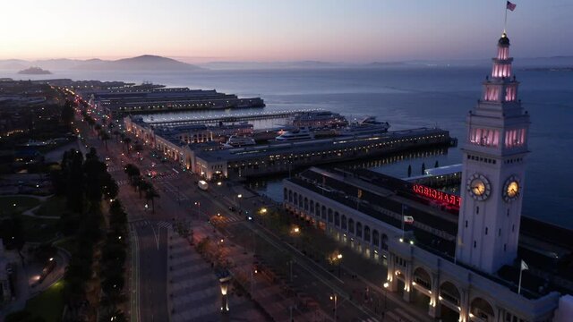 San Francisco aerial empty city streets waterfront during coronavirus quarantine