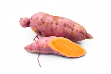 Sweet potatoes isolated on a white background.