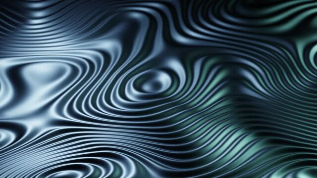 Beautiful digital art backdrop. Resonating metallic fluid ripple waves. Abstract flowing lines. Background modern graphics. Endless looping video. Green sheen tint. Liquid metal.
