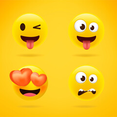 Emoticons. Emoji. Cartoon emoji collection. Set of emoticons with different mood. 3d style vector illustration isolated on background.