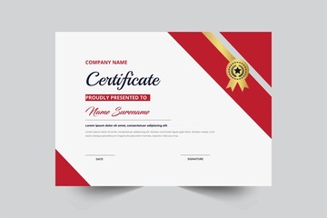 Red & Gold Color Creative Style Certificate Template With Badge Vector