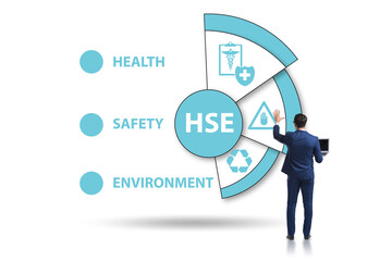 HSE concept for health safety environment with businessman