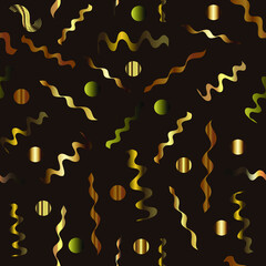 
Dark brown abstract seamless pattern with golden waves and elements, modern background for your design.