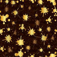 Fototapeta na wymiar Dark brown abstract seamless pattern with gold blots, modern background for your design.