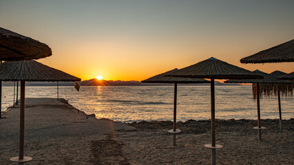 Sunset on bay of Corfu island, Greece.