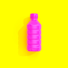 Fototapeta premium fuchsia plastic bottle isolated on yellow background