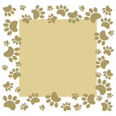 Paw prints animal golden frame border card design template with copy space for text.