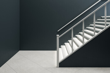 Minimalistic concrete hall interior with stairs.