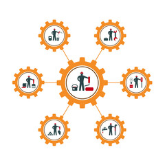 A set of vector illustrations of icons for repair, installation and maintenance of apartments and residential premises, finishing, painting, plumbing and other construction works