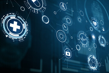 Abstract medical interface on virtual screen.