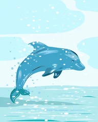 Foto op Plexiglas Blauwe Dolfijn springt uit het water © Евгения Егорова
