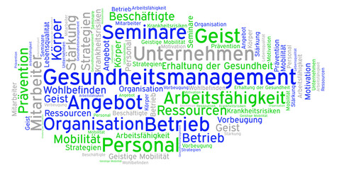 Wortwolke Gesundheitsmanagement für Mitarbeiter im Betrieb und Unternehmen