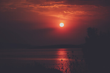 red sunset over the sea