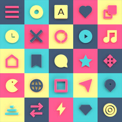 Geometric UI Icons Background 3D Illustration