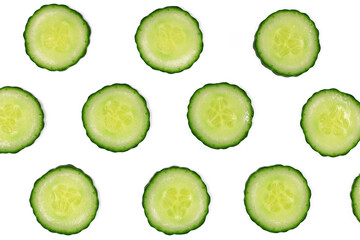 Slicedes of green cucumber vegetable isolated on white background