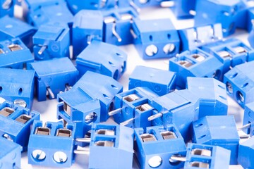 Close-up small blue connector parts