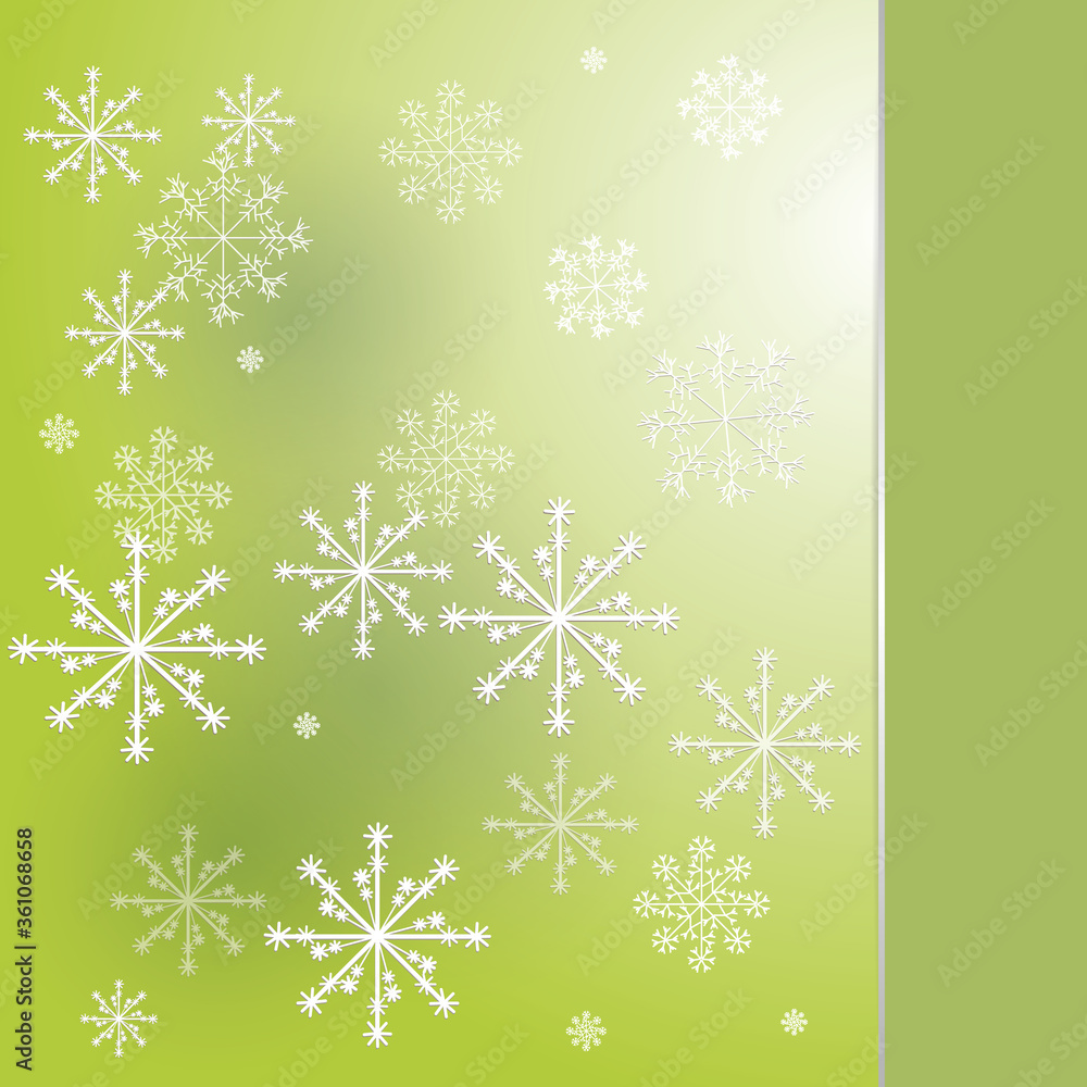 Poster winter background design of white snowflake with copy space. snowfall frozen poster. color jpeg illu