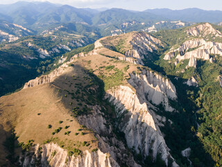Fototapeta premium Aerial view of Melnik sand pyramids, Bulgaria