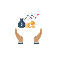 money dollar concept in the hand. vector symbol on white background in flat style