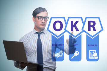 OKR concept with objective key results and businessman