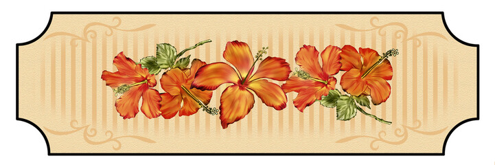 Creative composition with the image of flower bouquets on labels. Pencil drawing, close-up, vintage. Design for printing.