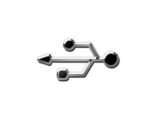 metallic, chrome usb icon isolated. usb symbol.3d illustration