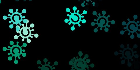 Dark green vector background with covid-19 symbols.