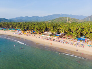 Obraz premium Beautiful Palolem beach aerial view landscape. Goa state in India.