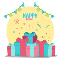 happy birthday with give flat design