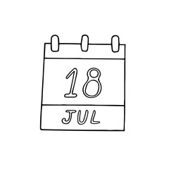 calendar hand drawn in doodle style. July 18. Nelson Mandela International Day, date. icon, sticker, element, design. planning, business holiday