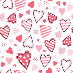 Seamless childish pattern with hand drawn hearts
