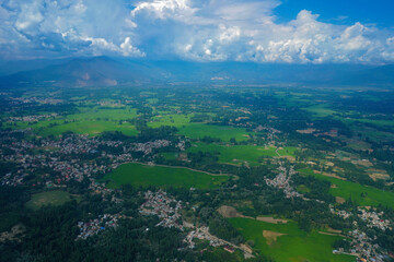 Fototapeta na wymiar Srinagar Arial View From Flight Window Jammu Kashmir India 2019