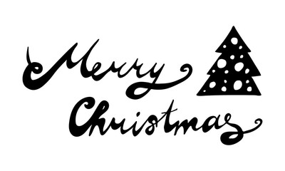 Hand drawn Merry Christmas lettering text. Festive greeting card vector illustration. Holidays time
