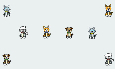 Dogs collection. Vector illustration of funny cartoon different breeds dogs in trendy flat style. Isolated on dark  gray