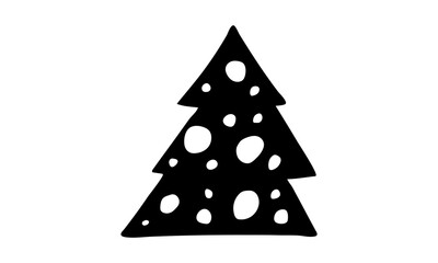 Hand drawn decorated Christmas tree illustration. Festive greeting card vector drawing. Holidays time