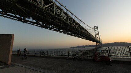 Akashi-Kaikyo Bridge during sunset