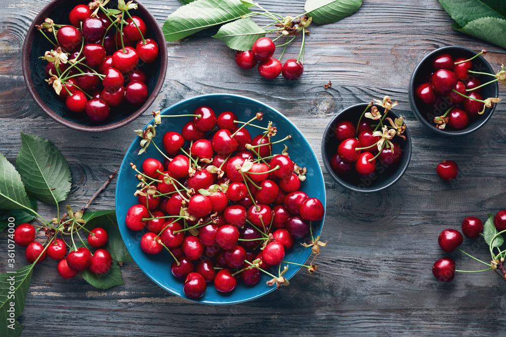 Wall mural cherry bowl full of fresh cherries