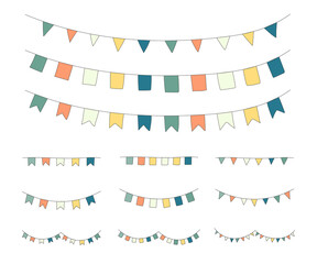 手書きのガーランドのイラスト／かわいい／飾り／素材