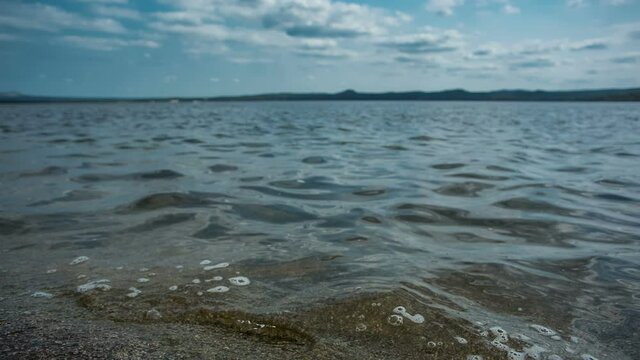 Borovoe lake. National park Burabay. Kazakhstan.Waves