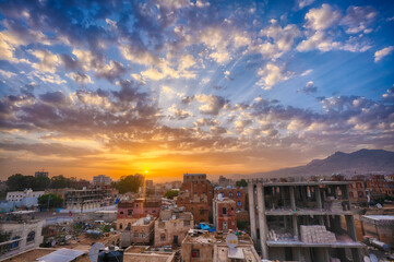 sunset over the city