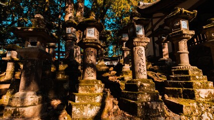 Fototapeta na wymiar Beautiful stone carving along the street in Nara, Japan