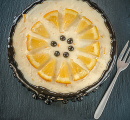 Delicious chocolate orange cake on the table